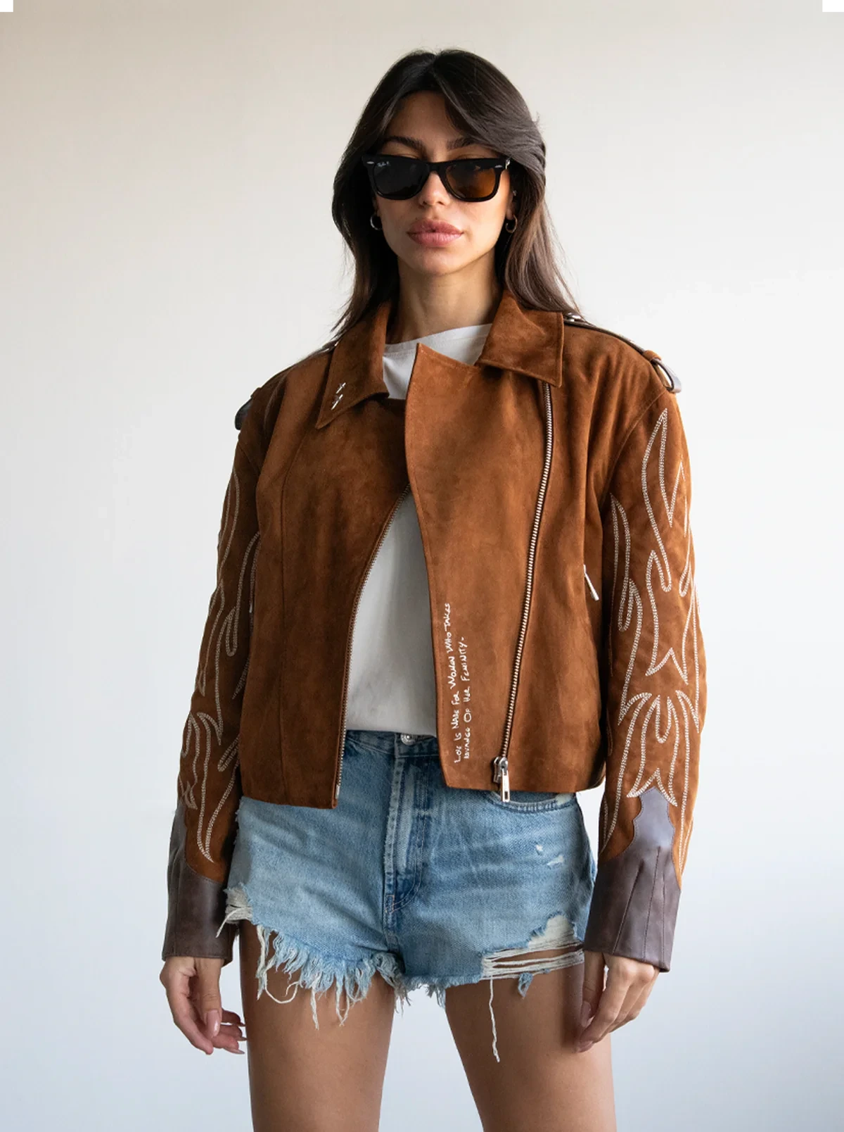 BIKER SUEDE JACKET - Havane